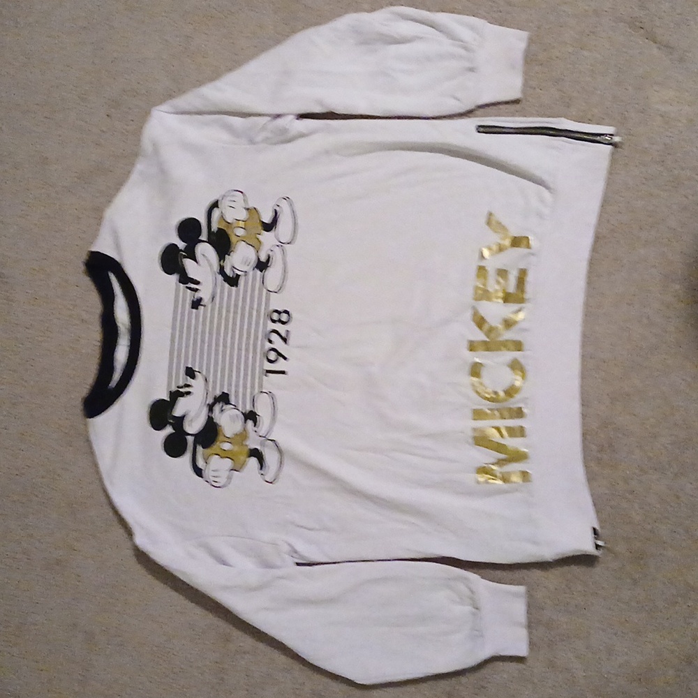 Disney Parks Mickey Mouse 1928 White and Gold Crewneck with Zippers